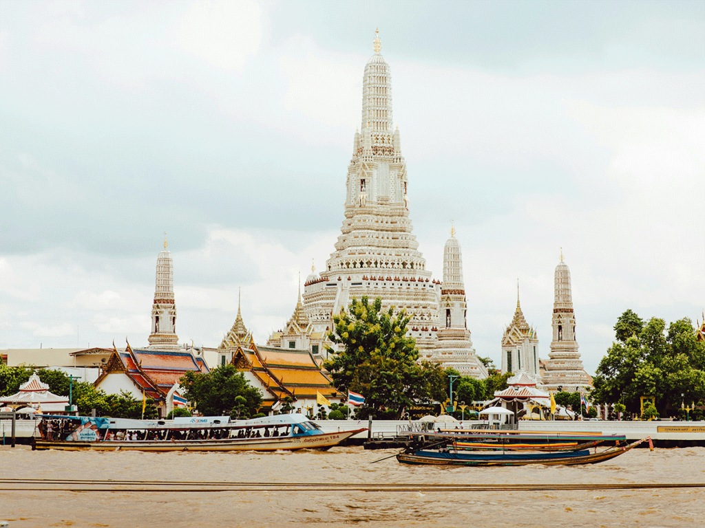 Getting around in Bangkok 2024 – Orange Flag Chao Phraya Express Boat at Wat Arun