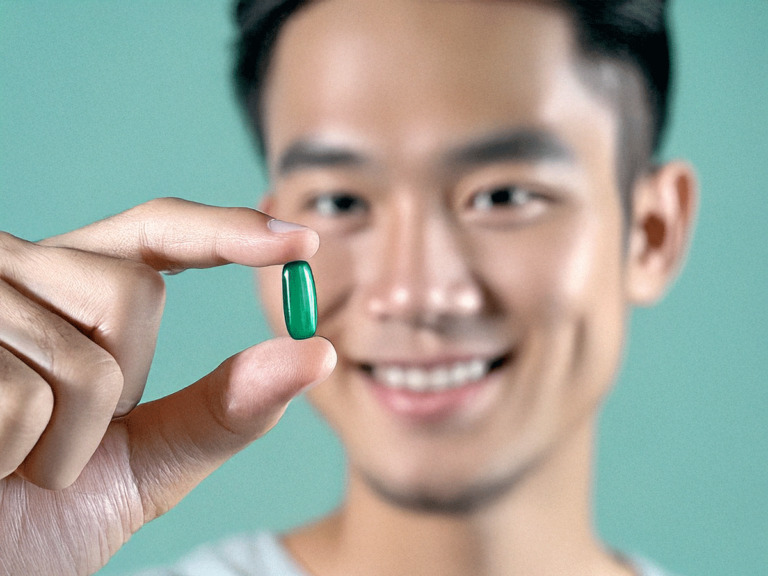 A Thai Man Holding Doxycycline pill capsule for DoxyPEP treatment